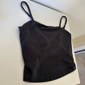 Girlfriend Collective - Black Ribbed compression tank with sports bra